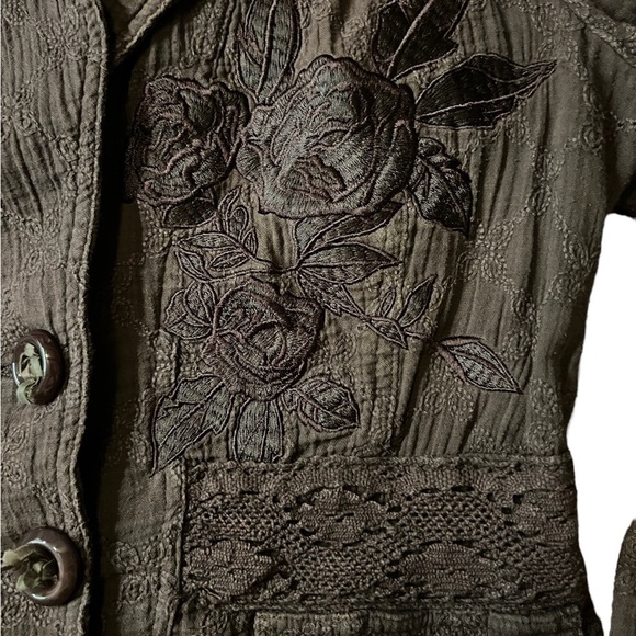 LOVE POLLY WOMENS CHOCOLATE BROWN JACKET WITH FLORAL EMBROIDERY SIZE MEDIUM - Picture 11 of 11